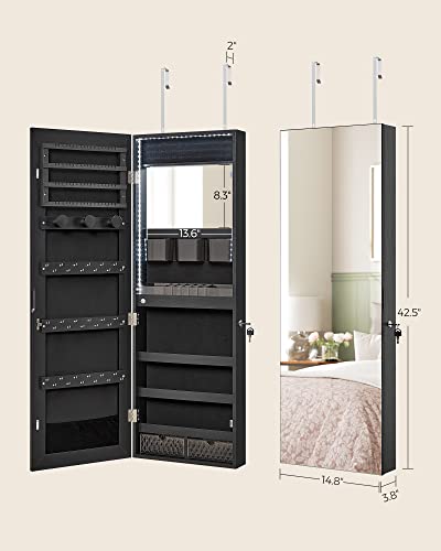 Image of SONGMICS Mirror Jewelry Cabinet Armoire, Wall or Door Mounted, Lockable