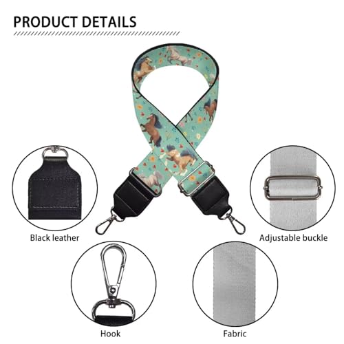 Image of Flower Horse Wide Bag Straps Replacement Crossbody Guitar Straps for Handbags /Purses /Messenger /Duffel Bags Backpack Straps Replacement Adjustable Length from 30 inch to 50.3 inch