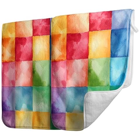 GAIIIIYOU Colorful Plaids Bath Hand Towel Checkered Kitchen Towels Home Decorative Gym Yoga Coral Fleece Towels Set of 2 Cover