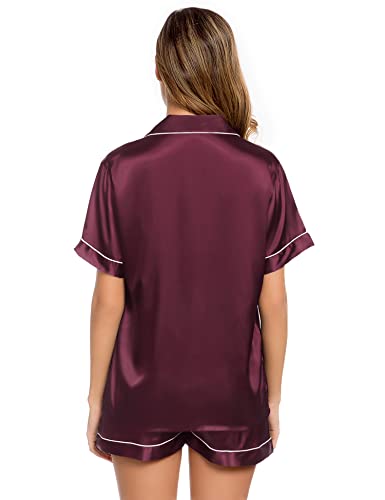 Image of LecGee Womens Silk Satin Pajamas Set Short Sleeve Sleepwear Button Down Nightwear Soft Pj Lounge Sets