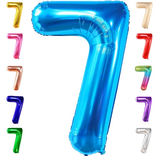 Image of KatchOn Giant Blue Number 7 Balloon - 40 Inch | 7th Birthday Balloon | 7th Birthday Decorations, 7 Year Old Balloon, 7 Number Balloons for Anniversary Decorations, 7th birthday decorations boy