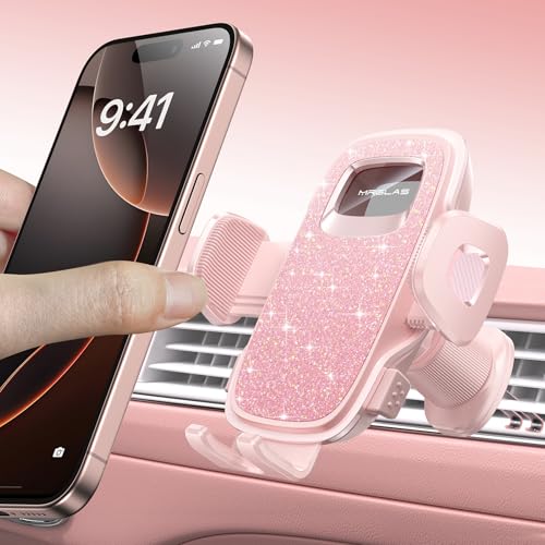 MRGLAS 2025 Upgraded Phone Holders for Your Car with New Metal Hook Clip, Handy Air Vent Cell Phone Car Mount [One Hand Operation], Universal Automobile Cradle for iPhone Android and All Smartphones