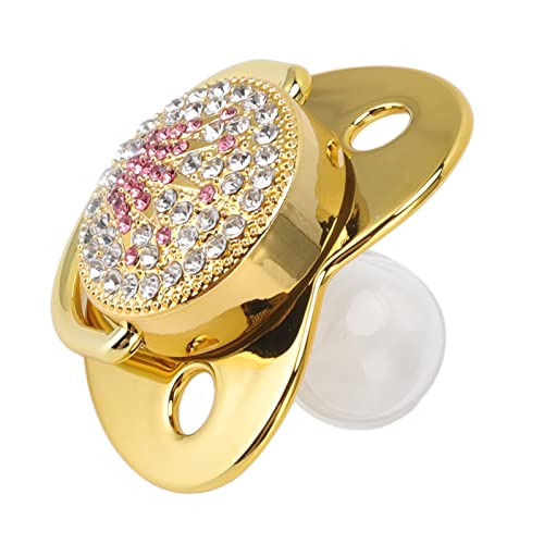 Baby Pacifier Symmetrical One Piece Design Nipple Shape Helps Promote Oral Development Ultra Light Soft Bling Silicone Newborn Pacifier for 6 to 18 Months Infant (Gold)