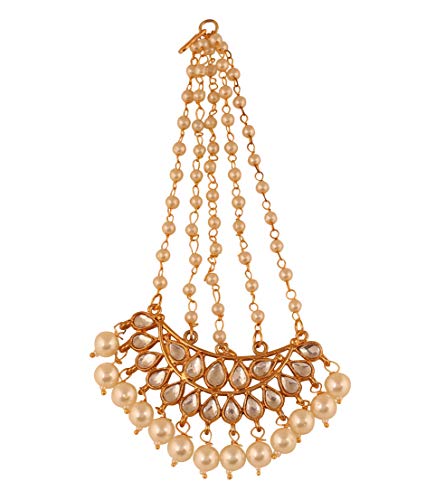 Image of NEW! Touchstone inchContemporary Kundan Collection inch Indian Bollywood Royal Mughal Beautiful Long Chaanbaali Kundan Look Faux Pearls Designer Bridal Jewelry Jhoomer In Gold Tone For Women.