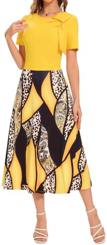 Women's Vintage Tea Dress, Short Sleeve Cocktail Party Dress Work Church Casual Dress