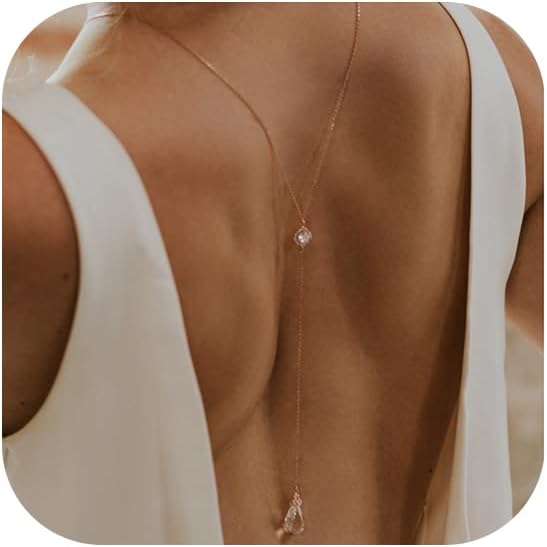 Sexy Crystal Back Chain Necklace Drop Pendant Necklace Body Chain Wedding Bridal Rhinestone Backdrop Jewelry for Women Backless Dress