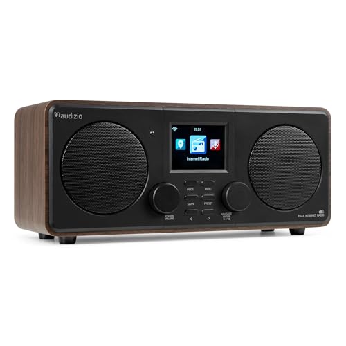 Audizio Foza   Radio WiFi Internet con Dab+ FM Bluetooth 5.0 USB AUX y Pantalla TFT 2.8” a Color, Altavoces estéreo, Mando a Distancia, Entrada Auriculares y diseño Elegante en Color Madera