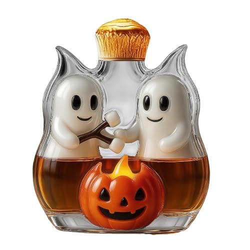 Estatua de vidrio Decantador de vinos: botella de Halloween creativa con tema encantado, elegante construcción de vidrio transparente | Soporte decorativo para whisky para gabinete, estante de bar