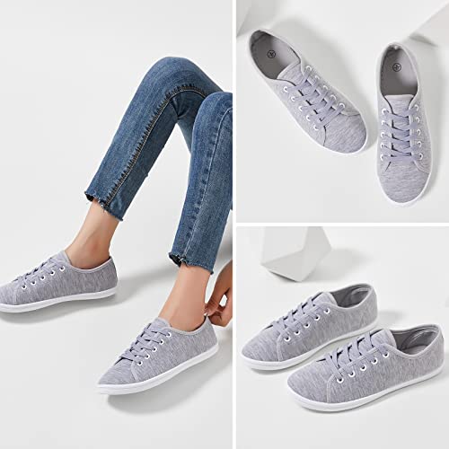 Image of Shupua Women's Casual Canvas Sneakers, White, Lace Up Flats