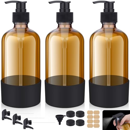 TranRantic 3 Piezas Pulverizador Cristal, 480ml Botellas de Vidrio Ámbar con Boquilla Ajustable, Botella Spray Pulverizador Cristal Recargable para Limpieza Regar Plantas Cuidado del Cabello