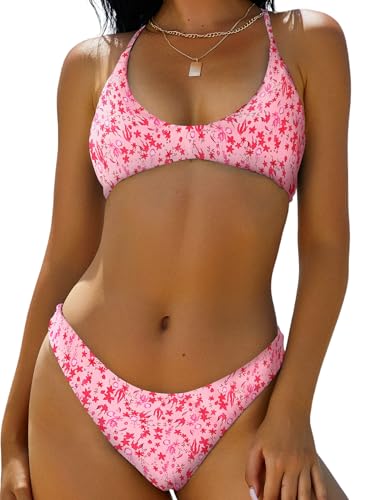 Image of ZAFUL Women's Tie Back Padded High Cut Bralette Bikini Set Two Piece Swimsuit