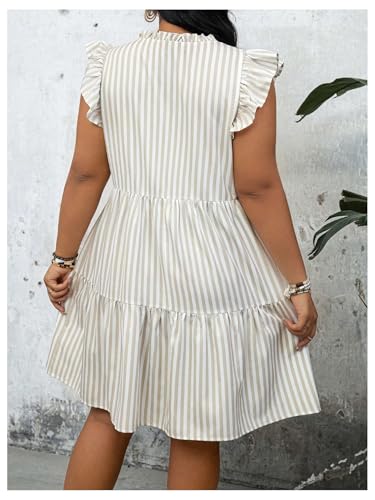 Image of Floerns Women's Plus Size Striped Tie Neck Dress Ruffle Cap Sleeve Short Tiered Dresses