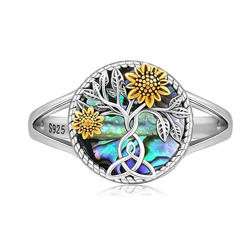 Sunflower Ring for Women 925 Sterling Silver Tree of Life Ring Sunflower Flower Jewelry Gifts for Mom