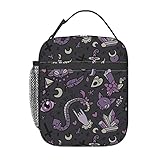COEIOBEO Purple Gray Magic Goth Spooky Insulated Lunch Bag with Detachable Buckle Handle, Portable Lunch Box Reusable Lunch Tote for Women Men And Kids