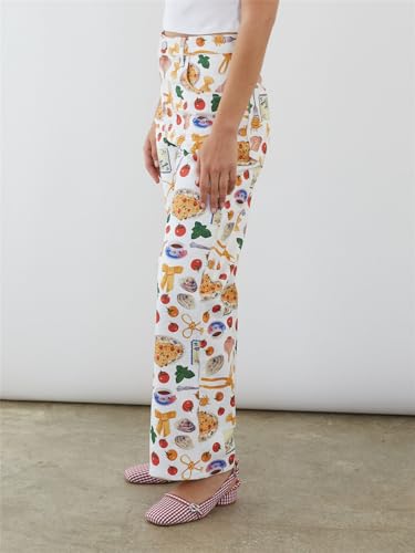 Alyweatry Women BUON Appetito Print Jeans High Waist Straight Leg Summer Fruit Tapas Print Denim Pants2