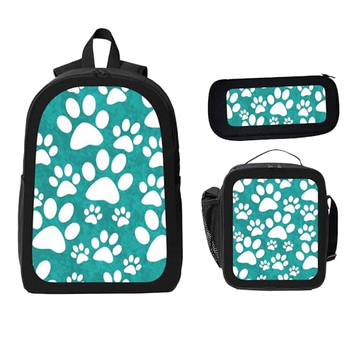 Animal Cute Paw 3 Pcs 17 Inches Backpack Set with Insulated Lunch Bag And Pencil Pouch Large Back Pack for Men Women Lunchbox Pencil Case Waterproof Backpacks Lunch Box 3 Piece Daypacks2