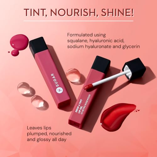 Image of SUGAR Cosmetics Drop A Tint Lip Oil | Glossy & Tinted | Longlasting | Transferproof & Smudgeproof | (06 Roaring Raspberry, 4ml)