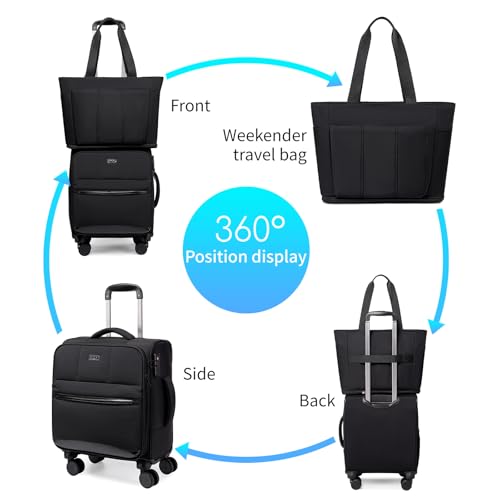 BTOOP 16 Inch Carry On Luggage with Tote Bag Luggage Sets Airline Approved TSA Lock Puffer Quilted Suitcases with Spinner Wheels Lightweight Soft Travel Luggage (Grey)4