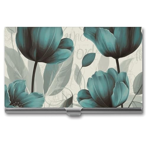 Slim Metal Business Card Holder - Flower Aluminum Alloy Card Case with Buckle Closure, Holds 20 Cards & Cash, Professional Credit Card Size ID Holder for Men Women Gift