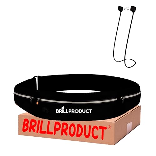 BRILLPRODUCT Riñonera Running/Riñonera Deportiva para Hombre y Muger + Cordon de Silicona Magnetico para Auriculares Inalambricos/Porta Movil (Móviles de Cualquier tamaño) para Correr, Bici Y GIM.