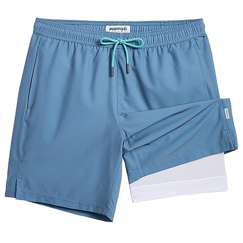 Image of maamgic Mens Swim Trunks with Compression Liner 7 Inch Inseam Mens Bathing Suit Quick Dry Swimming Trunks Swimsuit