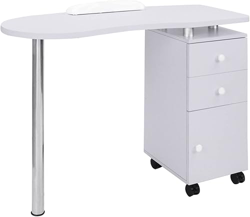 Mesa de manicura para uñas con 3 cajones y cojín para reposabrazos para tecnología de uñas, salón de belleza, spa, hogar, estación de trabajo de