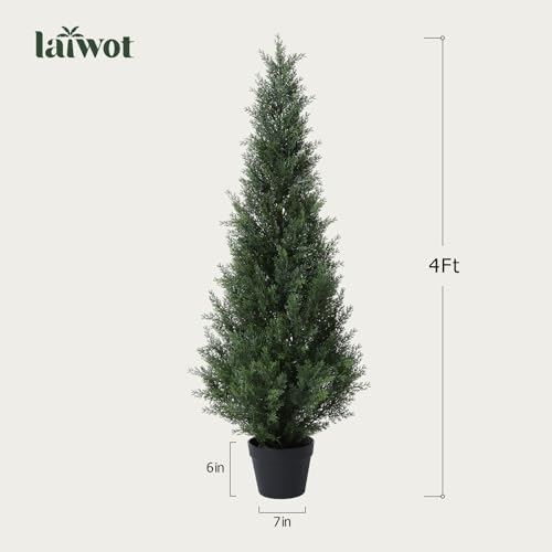 Laiwot 4Ft Artificial Cedar Topiary Trees For Outdoors Potted Fake Cypress Trees Faux Evergreen Plants For Home Porch Decor Set Of 2 thumb #5