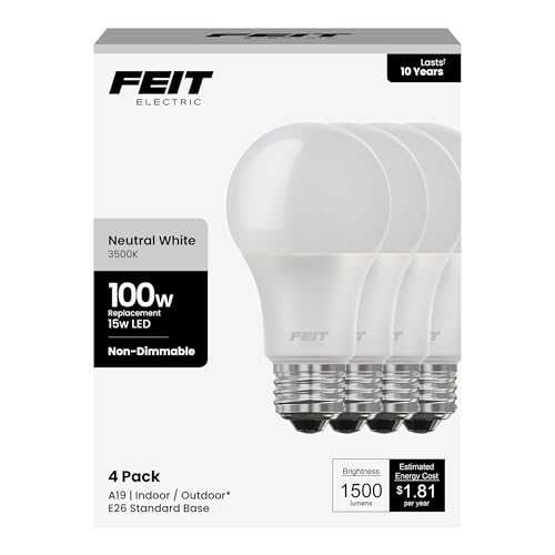 Feit Electric A19 LED Light Bulbs, 100W Equivalent, Non Dimmable, 1500 Lumens, E26 Standard Base, 80 CRI, 10 Year Lifetime, Energy Efficient
