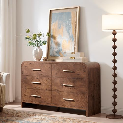 Image of Curved Drawer Dresser for Bedroom with 6 Drawers, 54'' Wide Chest of Drawer