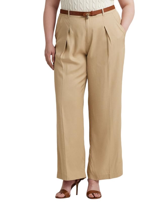 Lauren Ralph Lauren Womens Plus Size High-Rise Wide-Leg Pants Tan 14W