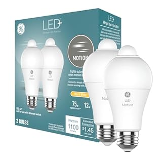 GE LED+ Motion Sensor LED Light Bulbs, 12W, Outdoor Security Lights, A21, Warm White (2 Pack)