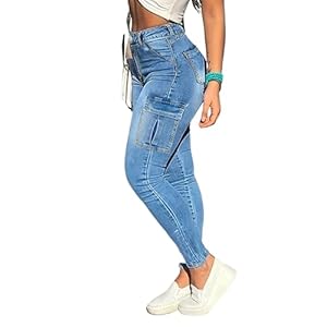 Skinny Cargo Pants Women High Waisted Jeans Stretch Fashion Casual with Flaps 6 Pockets