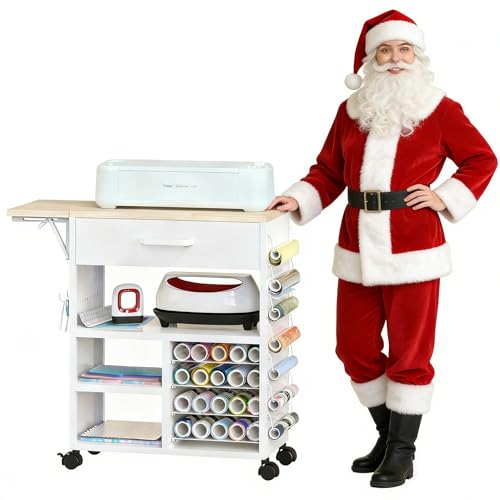RJOKMT Foldable Rolling Craft Cart with Storage Drawers &...