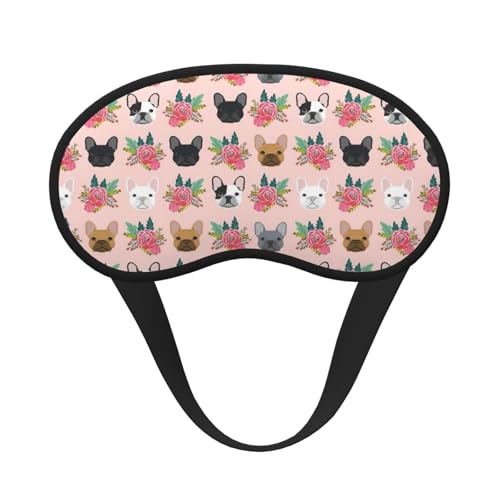 Mascherina per dormire con bulldog francese e fiori, per dormire, per donne e uomini, con fascia elastica