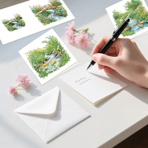 Image of AiYuanzsh 6 Pack Garden Landscape Diamond Painting Greeting Card Kits with Envelopes, 5D DIY Diamond Art Cards for Adults, Handmade Card Craft Kit for Holiday Birthday Wishes (30x15cm)