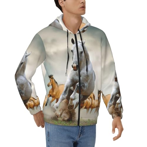 Sweat à capuche homme zippé contre le froid veste chevaux sauvages EdWal