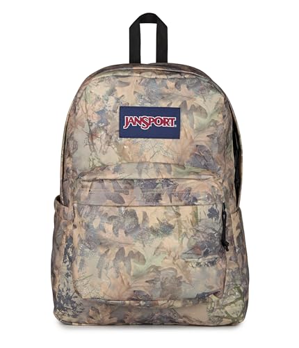 Image of JanSport SuperBreak Plus Backpack with Padded 15-inch Laptop Sleeve and Integrated Bottle Pocket - Spacious and Durable Daypack for Work and Travel, Bogcore Camo Brown /Lt Brn /Dk Green