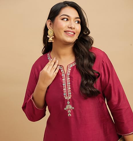 Image of BIG HELLO - THE PLUS LIFE Women's Rivaaz Revelry Kurti Maroon