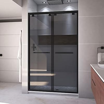 DreamLine Encore 44-48 in. W x 76 in. H Semi-Frameless Bypass Sliding Shower Door in Matte Black and Gray Glass
