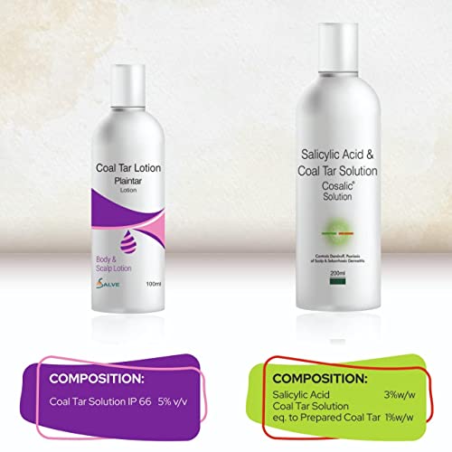 Image of Salve Cosalic Shampoo + Plaintar Leave-On Lotion with Salicylic Acid & Coal Tar (200ml + 100ml) | Scalp Cleansing & Body Care Combo for Men & Women