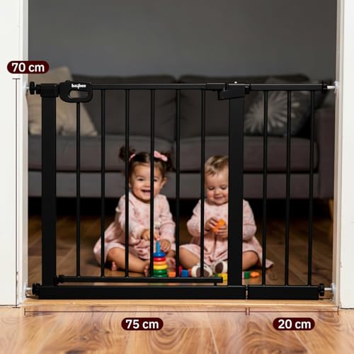 Image of Baybee Baby Safety Gate for Door & Stairs 75-105 cm | No Drill Auto-Close Safety Gate for Kids & Pets | 180 Wide Opening Door Safety Gate | Adjustable Baby & Dog Gate Barrier for Home (Black)