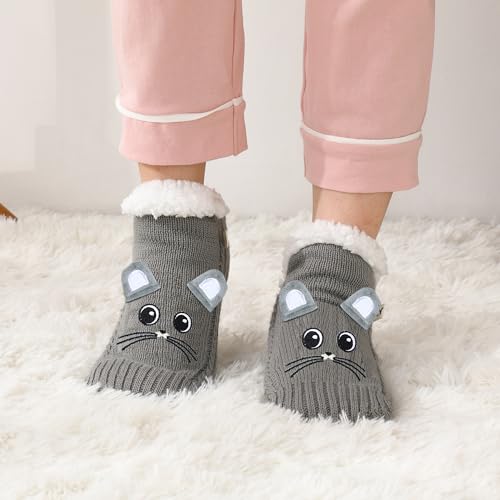 Image of ZYZX Cute Animal Slipper Socks for Women with Grips,Fuzzy Socks Indoor