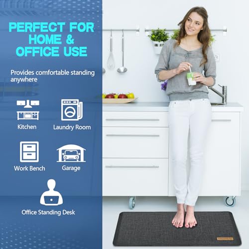 Image of Anti Slip 7 /8 inchs Anti Fatigue Kitchen Floor Mat, Ergonomic Comfort Standing Mat, Waterproof Kitchen Rug for Home, Kitchen, Office, Laundry, Garage (Deep Gray, 17.3 inch x 39 inch -0.87 inch)