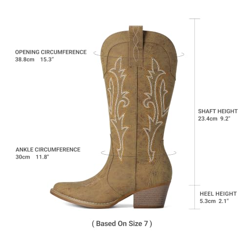 Image of DREAM PAIRS Women's Cowboy Cowgirl Boots Embroidered Pointed Toe Low Heel Western Mid Calf Boot for Theme Party Country Concert