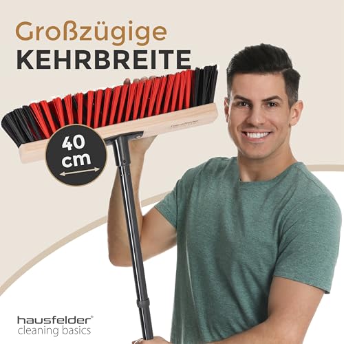 Hausfelder Besen Set, Zimmerbesen 30 cm breit mit Stiel für innen + Straßenbesen 40 cm breit mit Stiel für Außen, Stubenbesen und Gartenbesen, Indoor und Outdoor – Bild 4