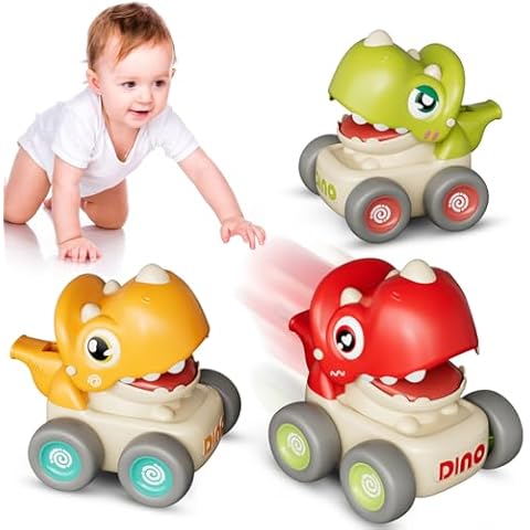MOONTOY Press and Go Cars for Toddlers 1-3, 3PCS Dinosaur Car Toys No Batteries Required, Car Toys for 1 Year Old Boys Great Birthday Gifts, Baby Cars for Baby Boys 12-18 Months Cover
