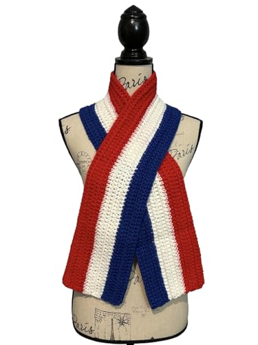 Handmade Red White & Blue Patriotic Scarf – Crochet Neck Warmer – Soft Acrylic Americana Accessory – Long Lightweight Scarf for Women & Men – 4th of July, Election Day Gift3
