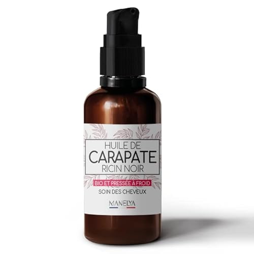 Huile de Carapate ou Ricin noir - Manelya - Soin des cheveux secs ou crépus - Flacon en verre ambré avec pompe (100 ml) Cover