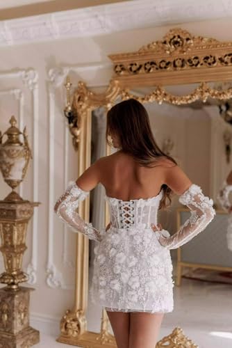 Short Wedding Dresses for Bride Beach Lace Boho Mini Bridal Dress Wedding Gown3