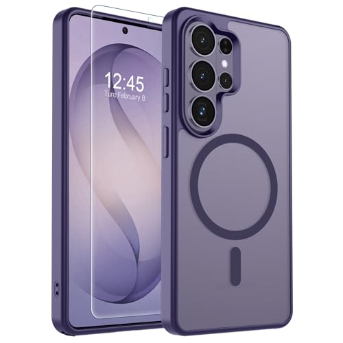 Image of SUPFINE Magnetic for Samsung Galaxy S26 Ultra Case with Screen Protector, (Built-in Magnets) (Military Grade Drop Protection) Slim Translucent Shockproof Phone Case,Dark Purple